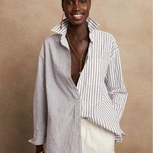 Banana Republic Oversized Poplin Shirt, Multi Stripe SIZE M